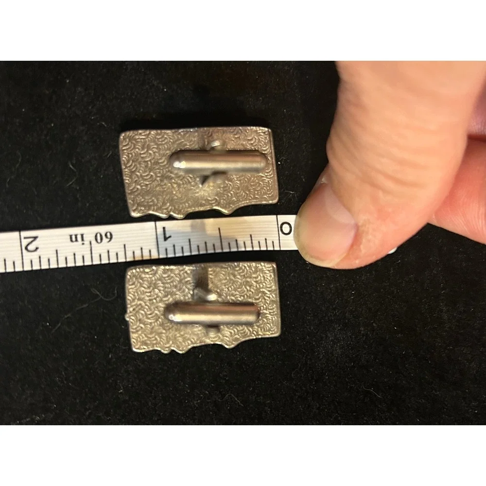 Vintage Brutalist Silver Tone Rectangular Abstract Relief Cufflinks Mens Jewelry